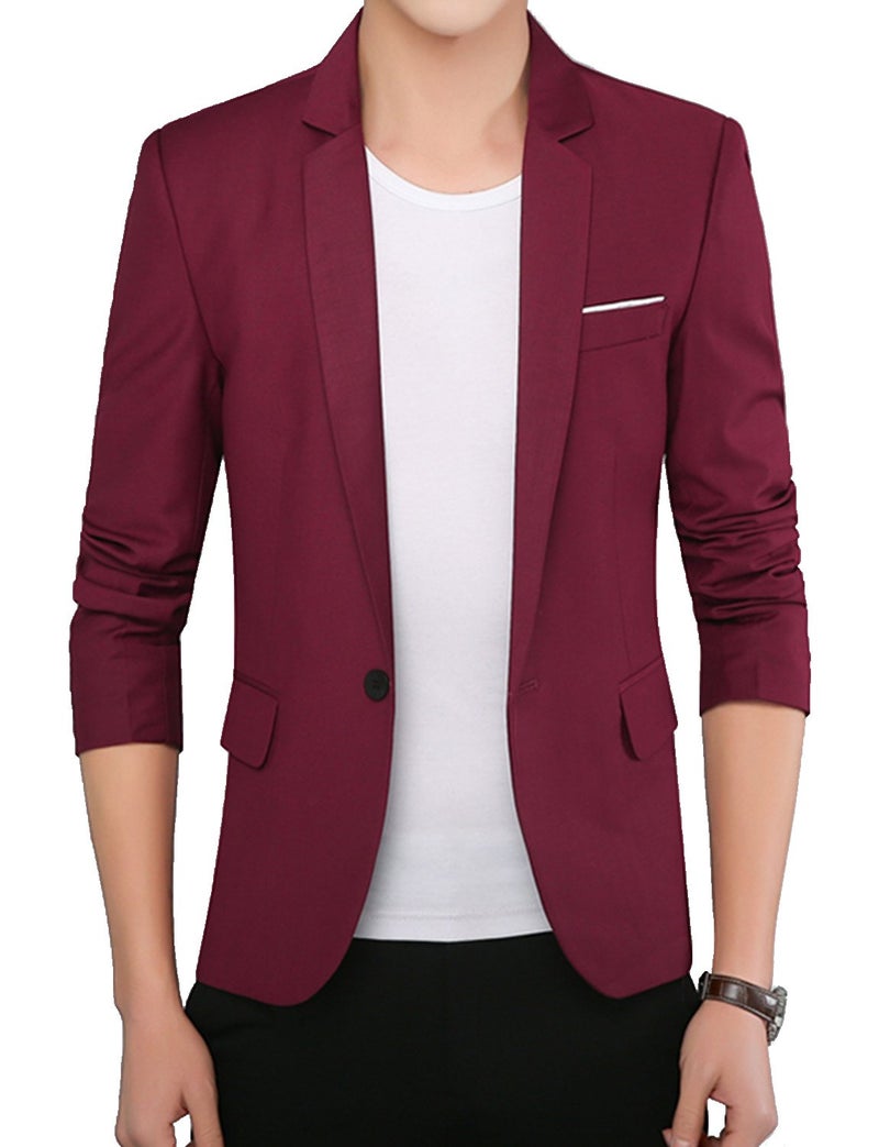 DAVID.ANN Men's Slim Fit One Button Casual Blazer Jacket,Wine Red,X-Large - Image 4